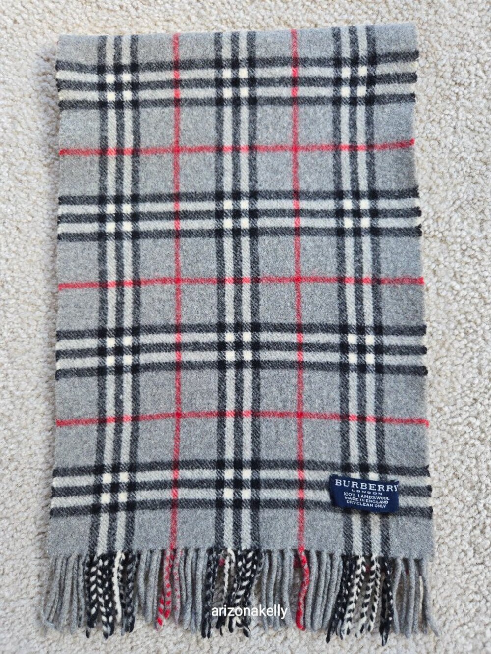 Vintage Burberry Lambswool Scarf Grey Plaid - Picture 2 of 16